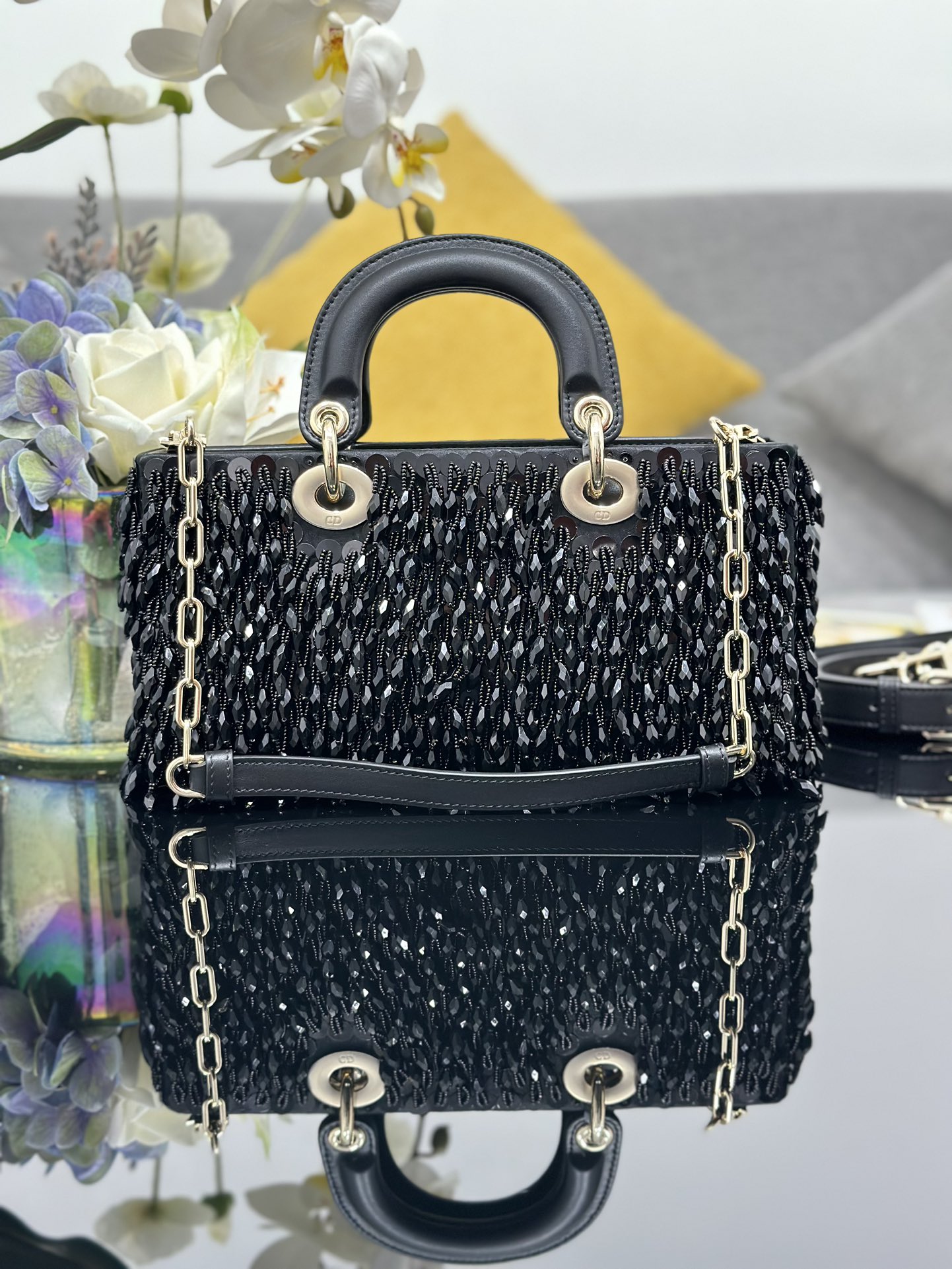 Dior Lady D-Joy Medium Embroidered Tassel Black M0540