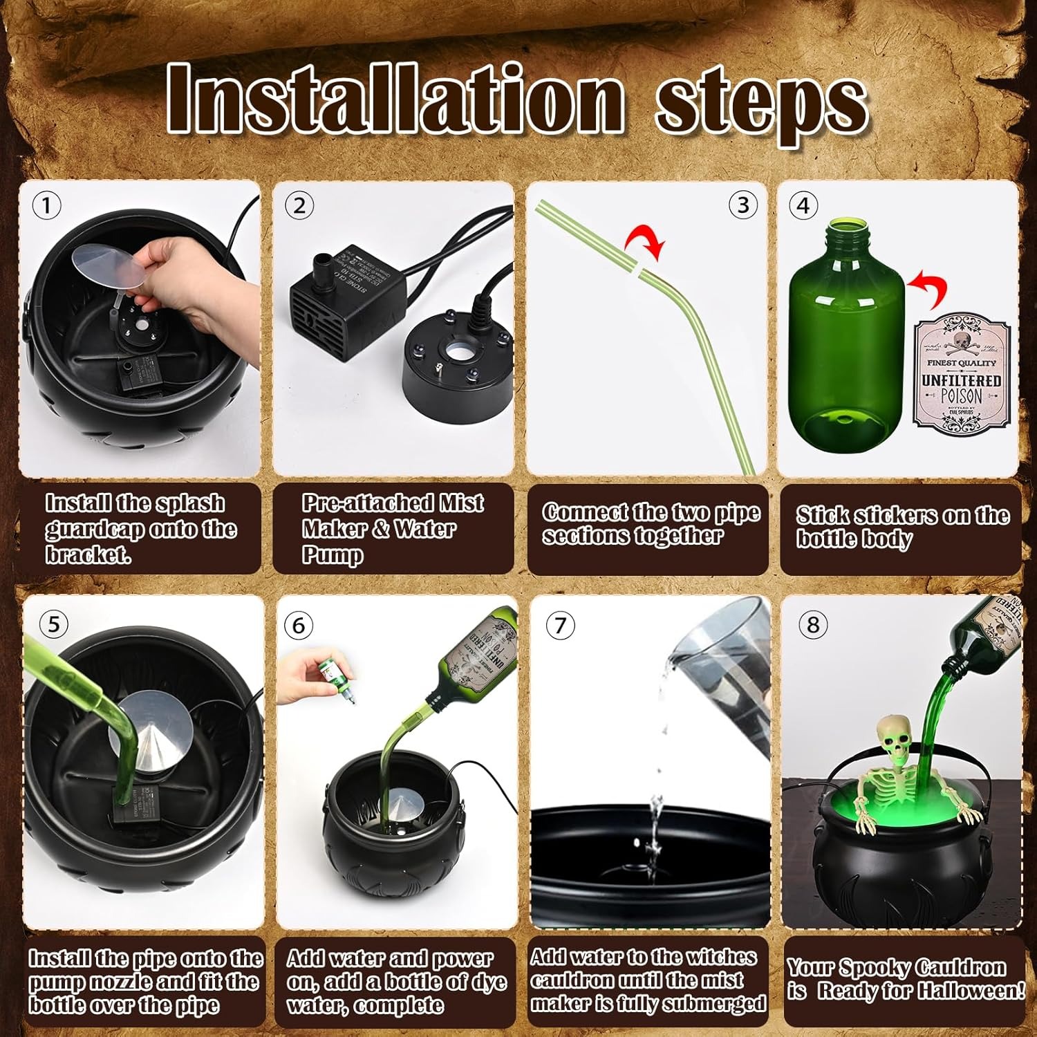 🏆Flash Sale⚡Cauldron Halloween Decor with Magic Floating Potion Bottles and Diffuser
