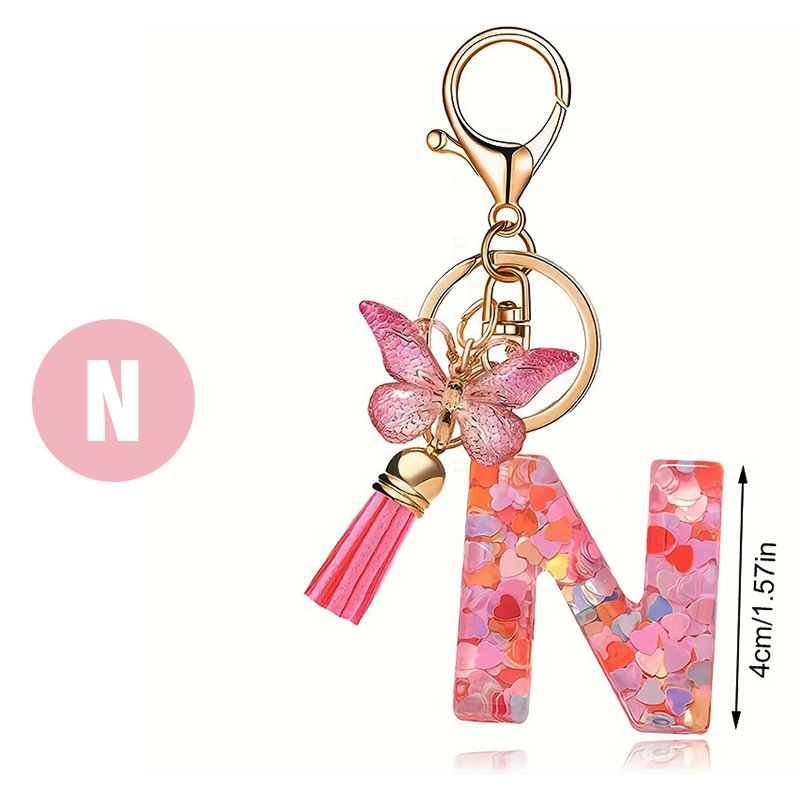 ✨✨Heart sequin butterfly letter tassel keychain(Choose your own name keychain)