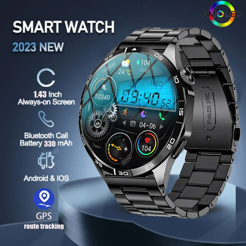 New Men's smartwatch HD Bluetooth Talk 1.43-inch full screen touch AMOLED 330Mah battery Wireless charging women's smartwatch
