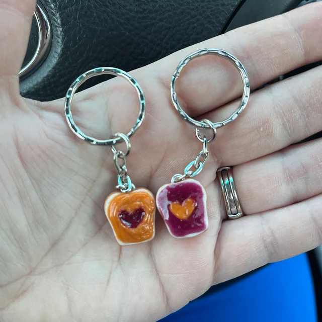 Peanut Butter and Jelly Heart Keychain Set