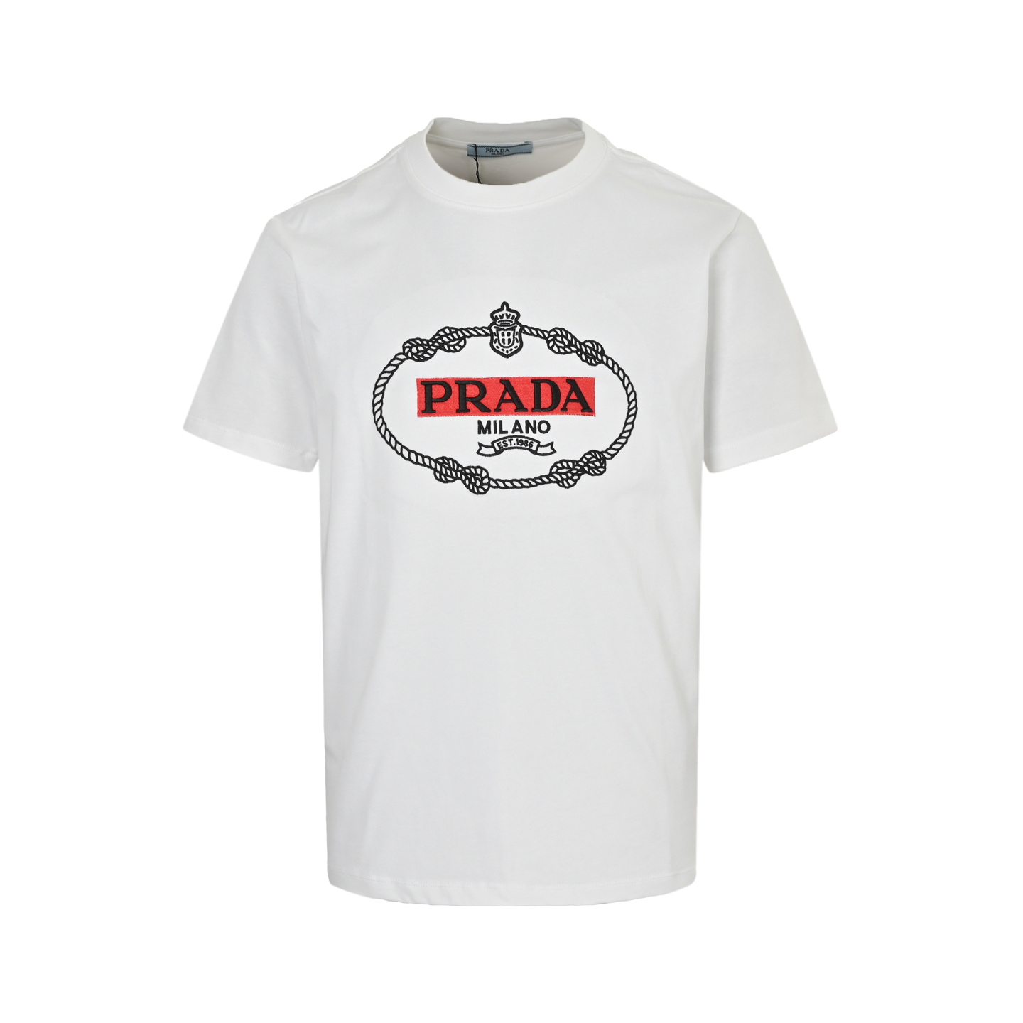 Prada 25ss round neck 3D embroidered short sleeves