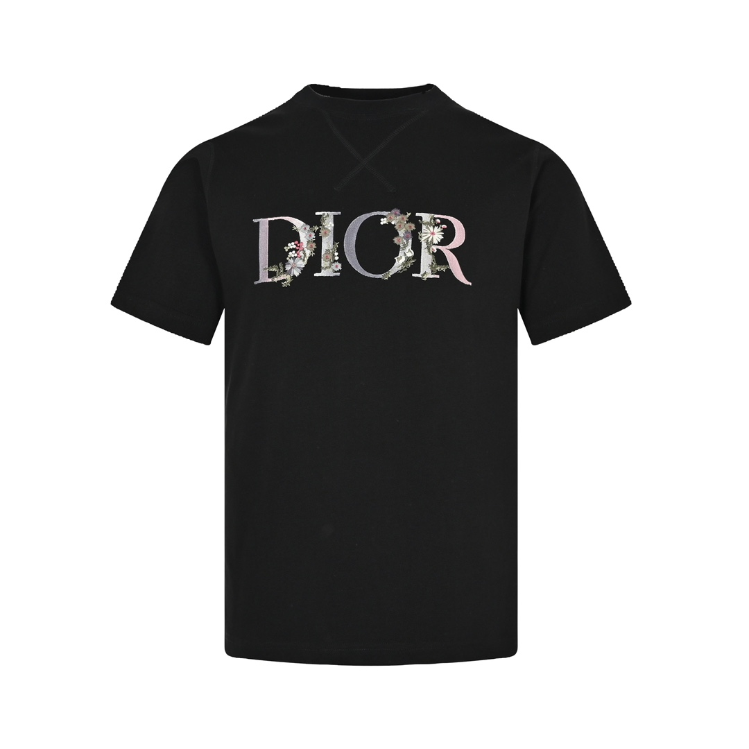 Dior 22ss embroidered floral lettering short sleeve