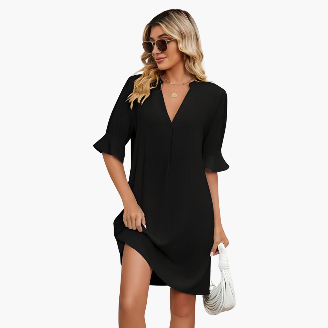 V-Neck Pleated Dress