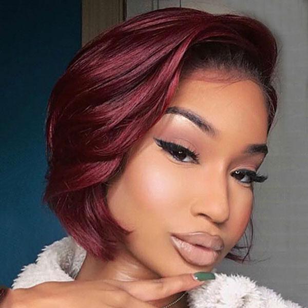 Wine red black root front lace wig