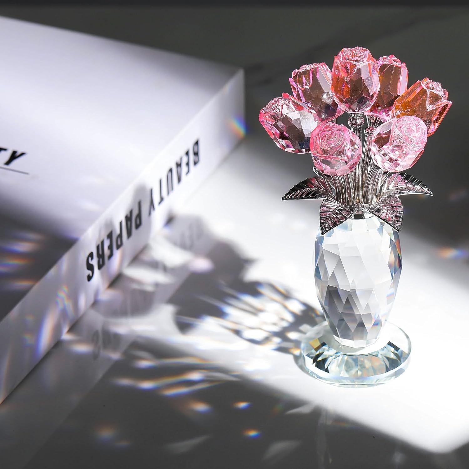 🔥ON SALE🔥Crystal Rose Flower Figurine with Vase