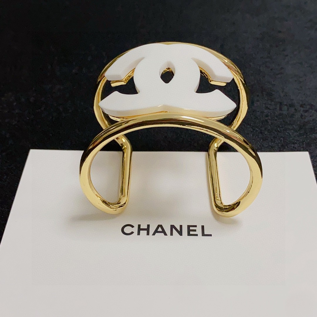 Chanel logo black and white open bracelet