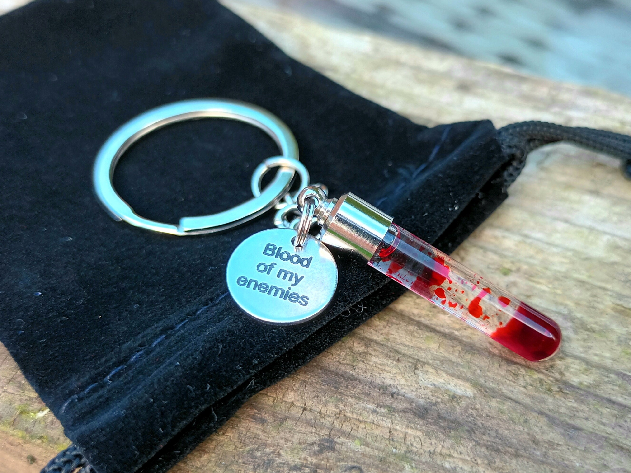 Blood Vial Gothic Keyring | Glass Vial Pendant
