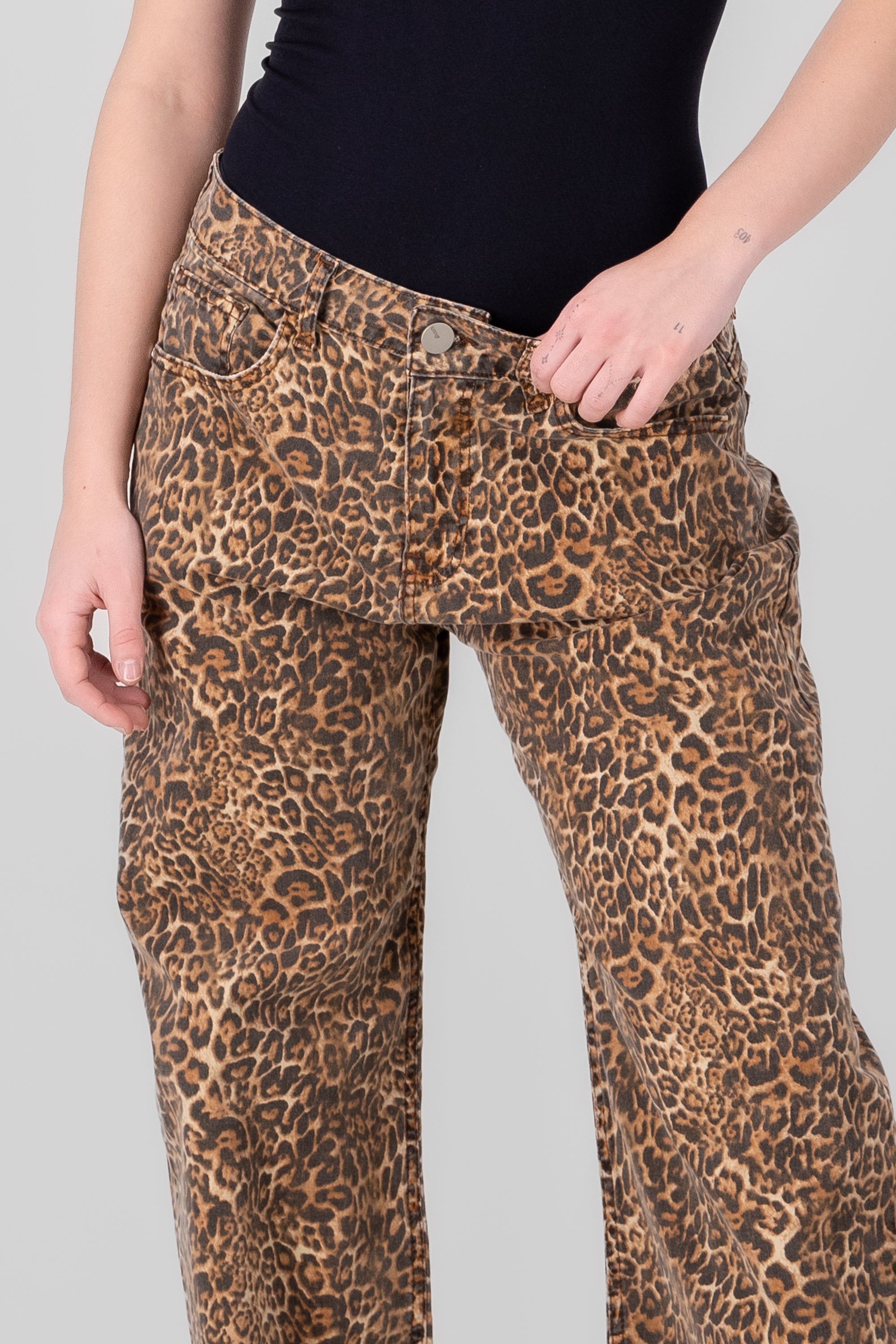Animal Print Straight Jeans