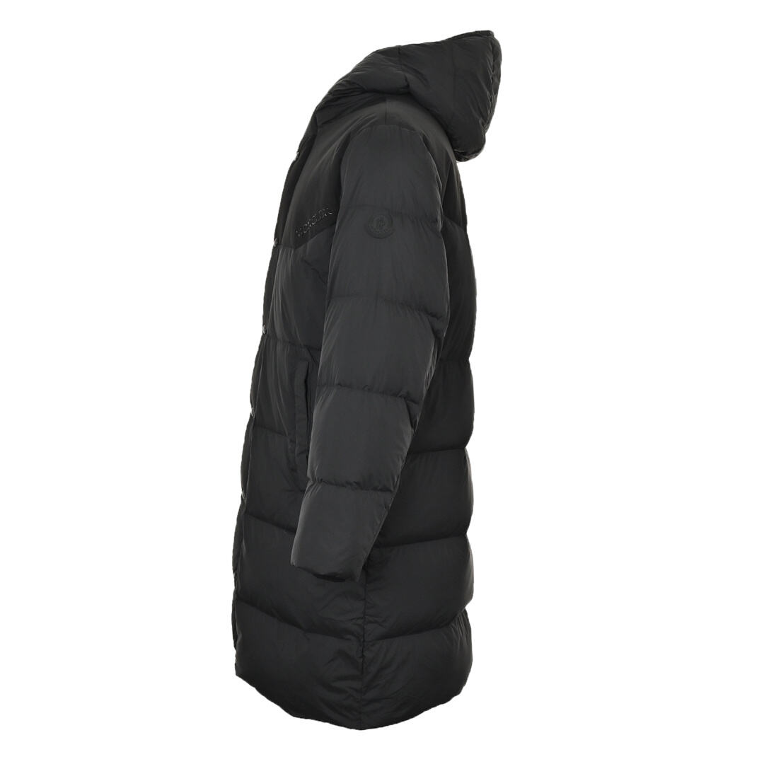 Moncler patchwork long hooded down jacket
