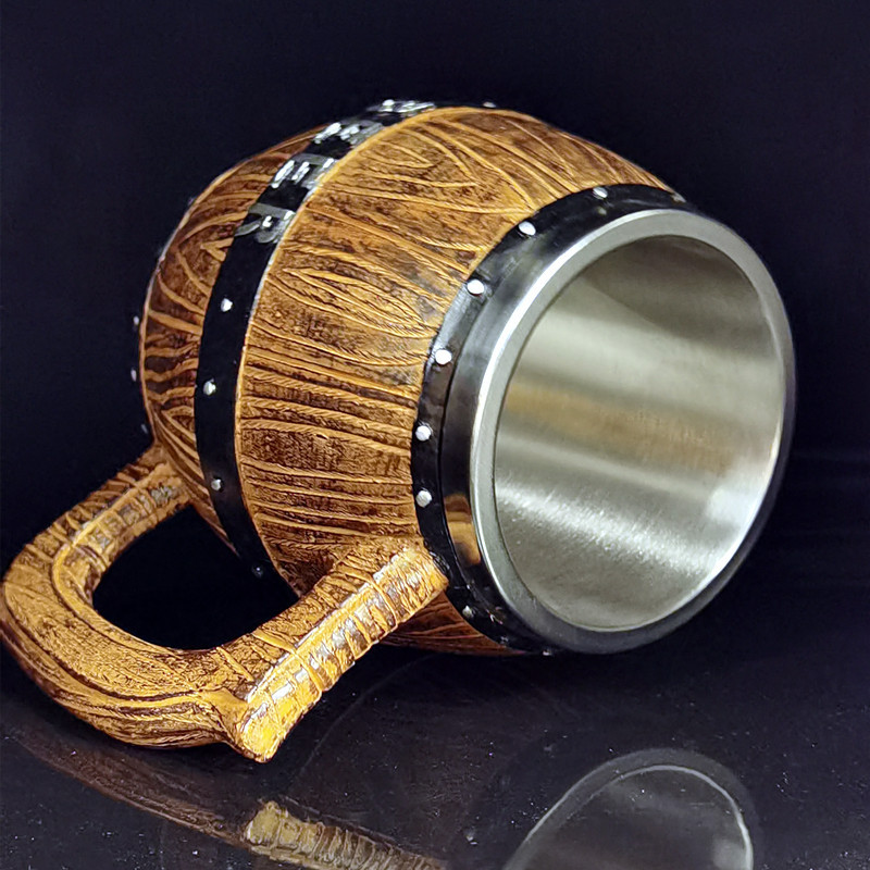 Stainless steel wooden barrel beer mug