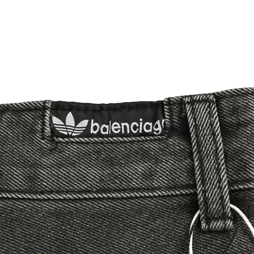 Balenciaga & Adidas collaboration three-bar washed jeans
