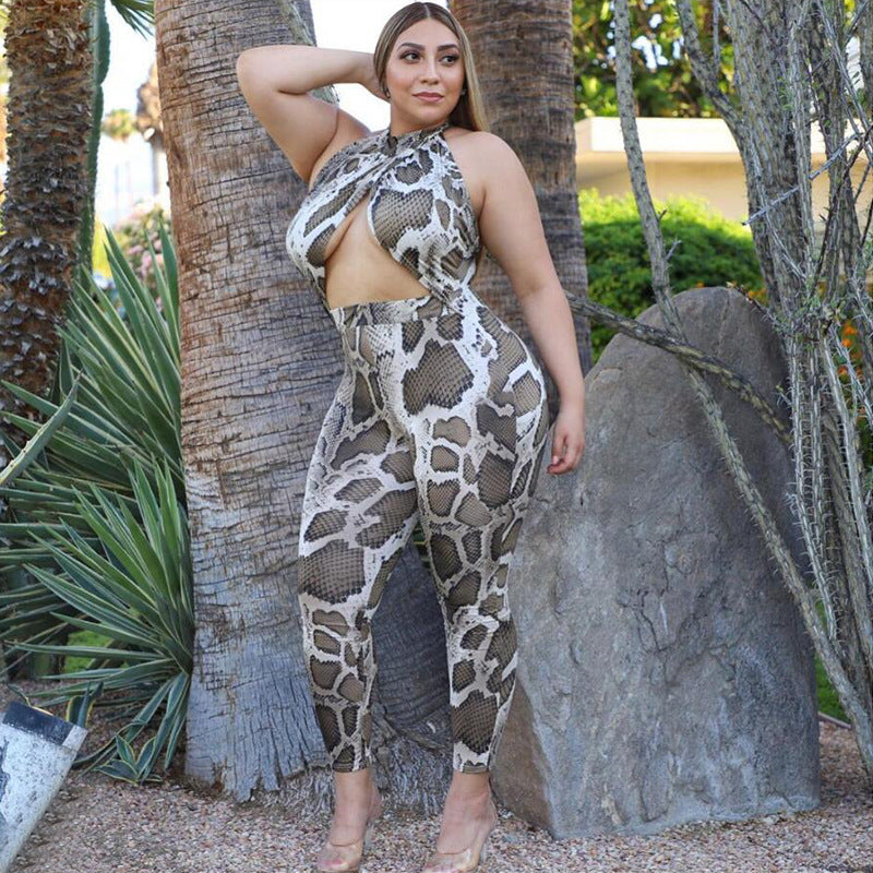 Plus Size Spring Summer New Women Clothing Sexy Snakeskin Printing Slim-Fitting Track Pants Overalls