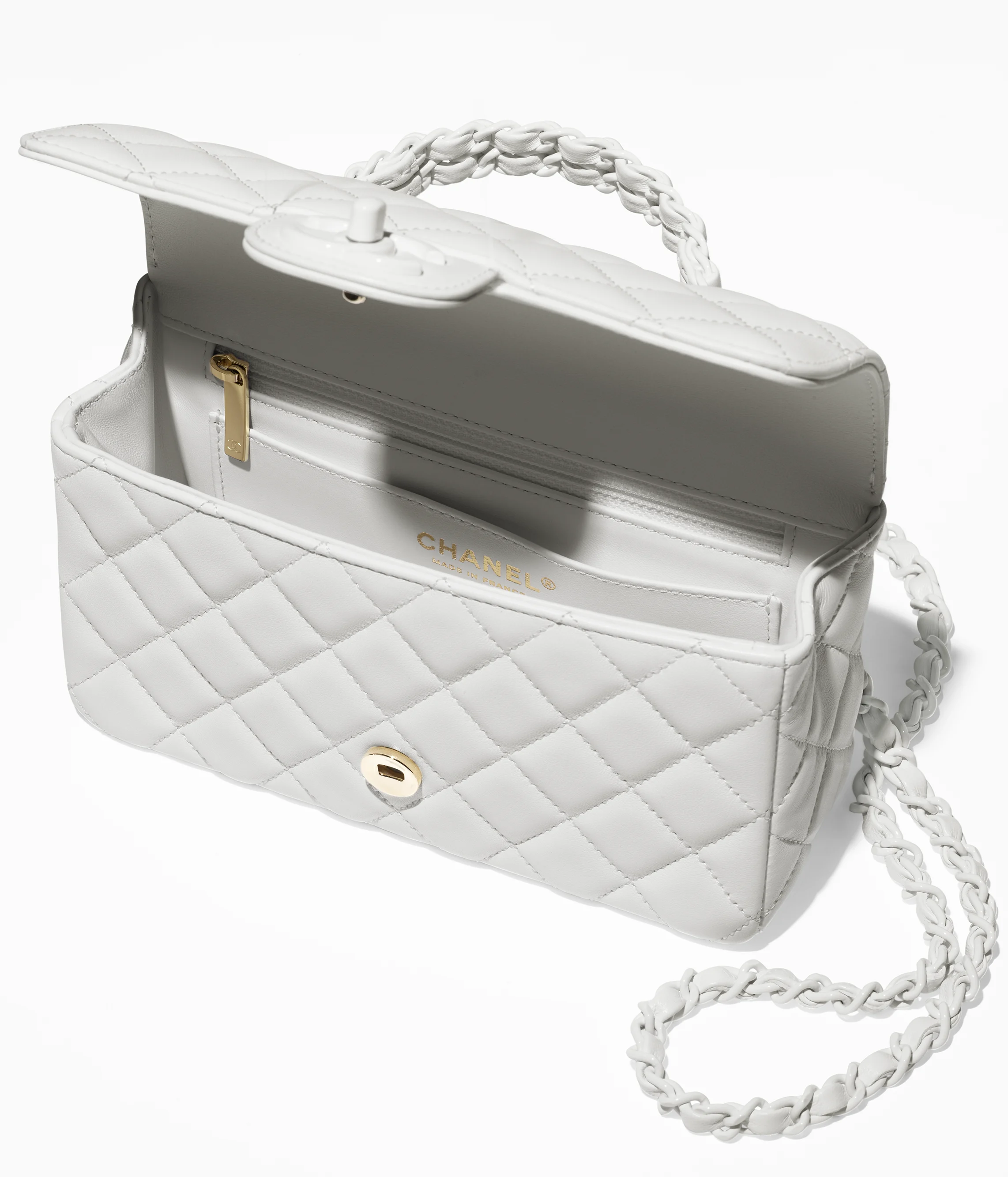 Chanel Mini Flap Bag with Top Handle Lambskin & Lacquered Metal Light Gray AS5243-B18687-NAAUH