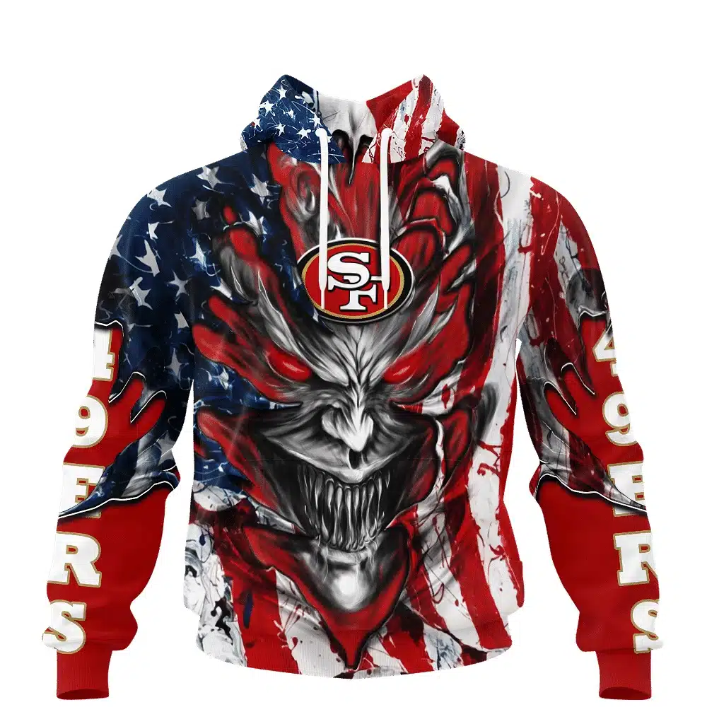 SAN FRANCISCO 49ERS DEMON FACE AMERICAN FLAG-3D UNISEX HOODIE