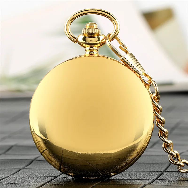 Classical Smooth Case Full Hunter Quartz Pocket Watch for Men Women Roman Number Dial Timepiece with Fob Pendant Chain Clock