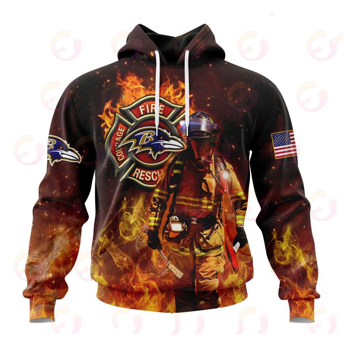 BALTIMORE RAVENS HONOR FIREFIGHTERS – FIRST RESPONDERS 3D HOODIE