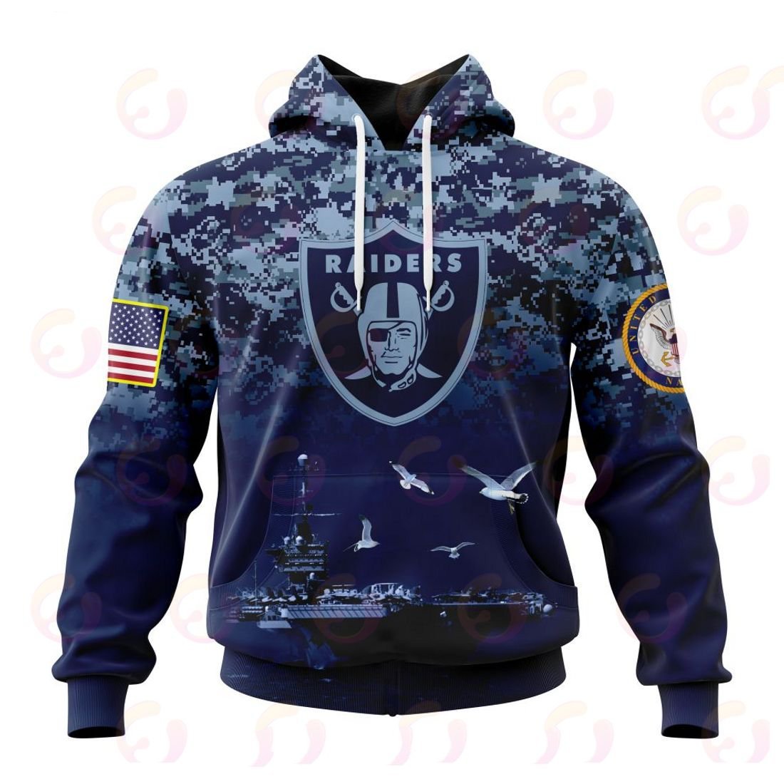 LAS VEGAS RAIDERS 3D HOODIE HONOR US NAVY VETERANS