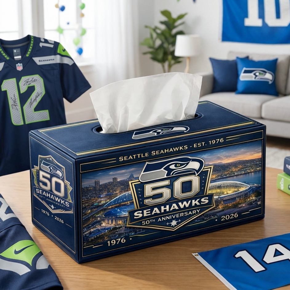 Seattle Seahawks 50th Anniversary Premium Tissue Box Cover (1976–2026) 🏈💙