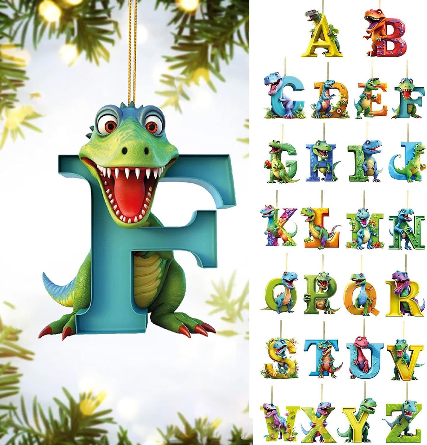 🦖🦖Christmas Dinosaur Alphabet Ornaments