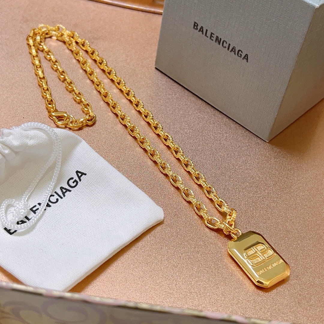 Balenciaga BB Square Chain Gold Necklace