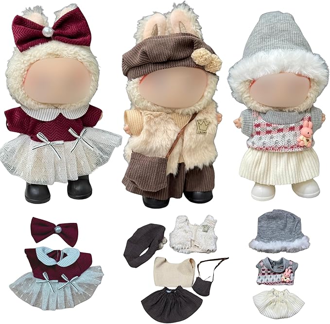 3 Sets of Doll Clothing for 15 and 17cm Dolls , 3 Sets of Outfits deisgned for Both 15 and 17cm Sitting and Standing Dolls. Dolls NOT Included.