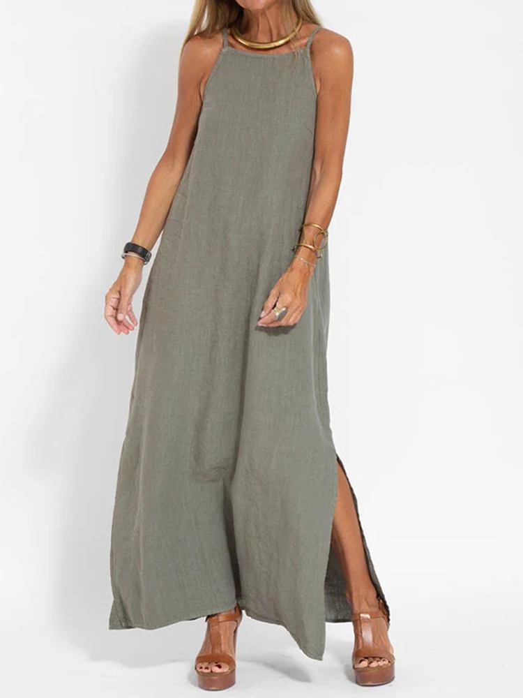 Retro Split Strap Comfy Maxi Dress