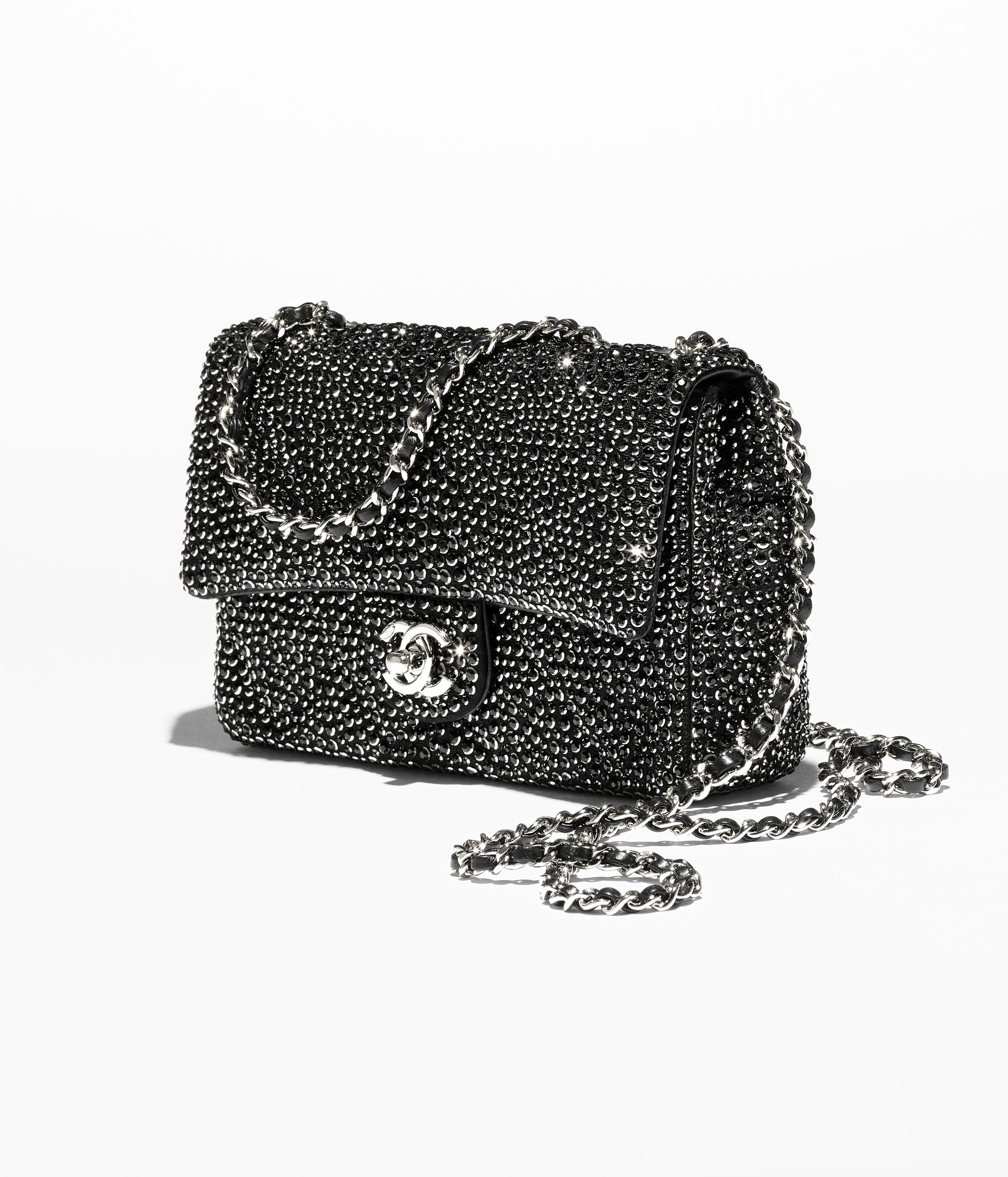 CHANEL Evening Bag Strass, Silver-Tone Metal Black AS4297-B18734-94305