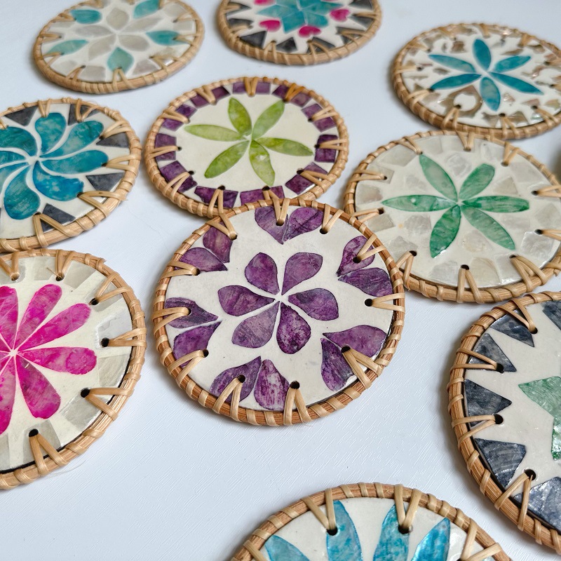 👍Last Day Promotion 60% OFF💥Handmade rattan and bamboo coasters, Shell heat-insulated round coasters, Household desktop tea coasters, Anti-scalding bowl coasters - BUY 5 FREE SHIPPING