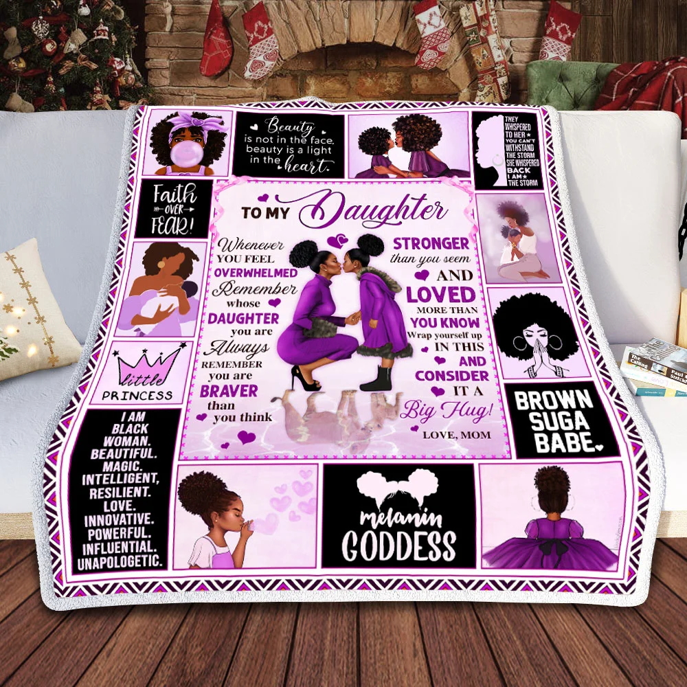 To My Daughter, Love Mom, Black Woman, Purple version Sofa Throw Blanket