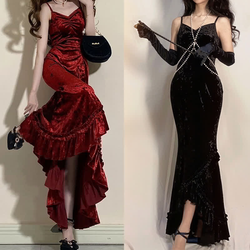 Vintage V-neck Fishtail Slip Dress