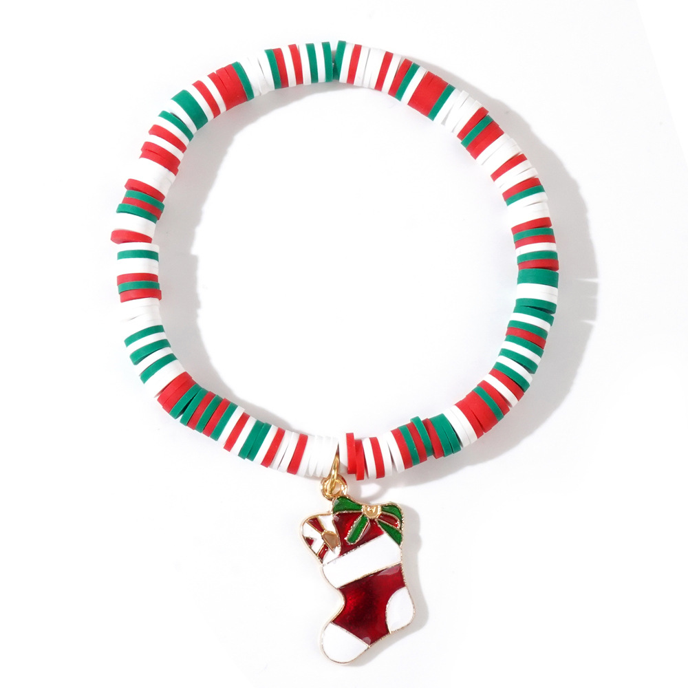 Christmas hand colored polymer clay beaded bracelet set gift
