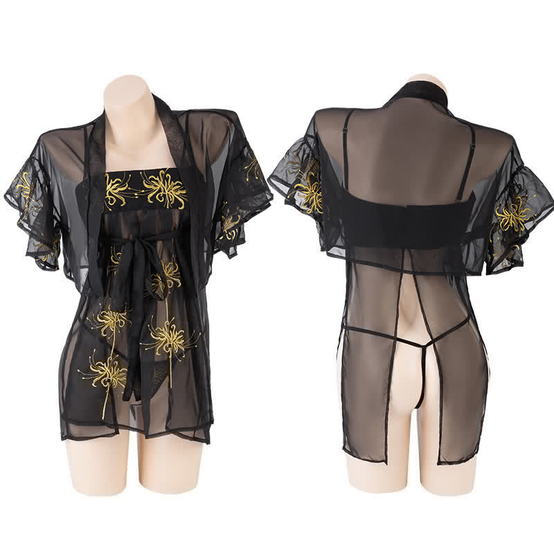 Vintage Embroidery Split Hanfu Lingerie Set
