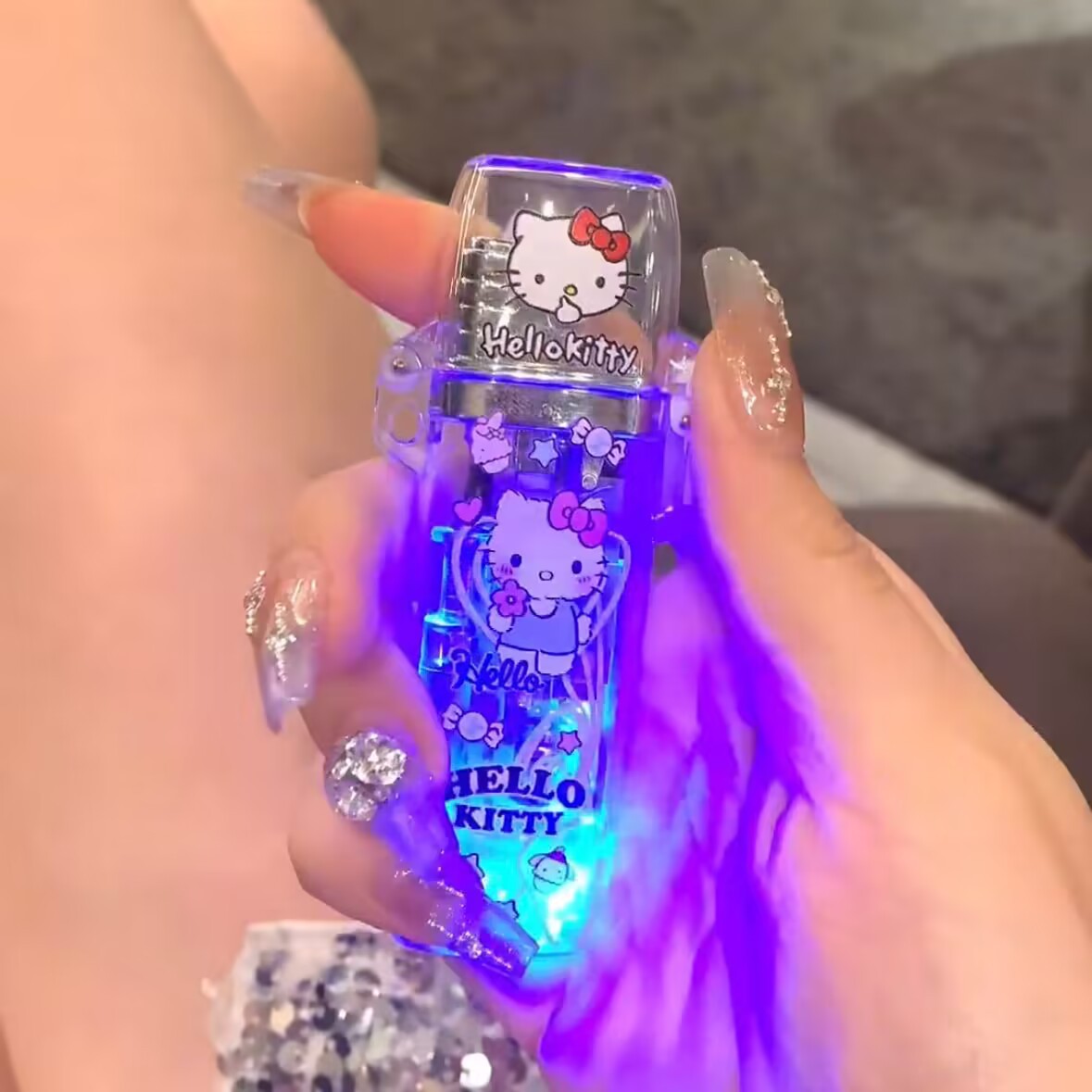 Sanrio cute luminous cartoon lighter, pink flame refillable windproof lighter