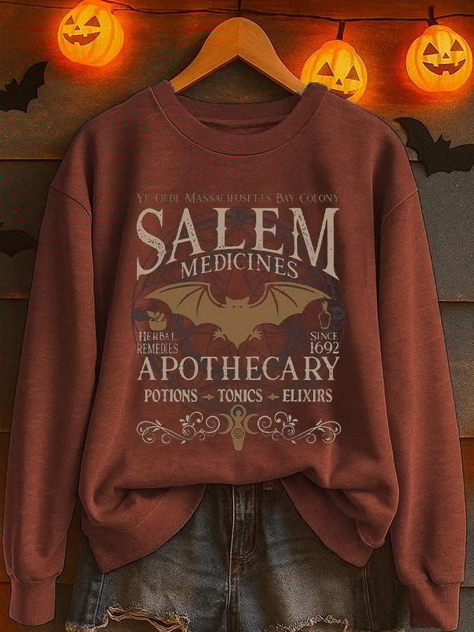 🔥Buy 3 Get 10% Off🔥Women'S Casual Halloween Salem Apothecary Print Sweatshirt