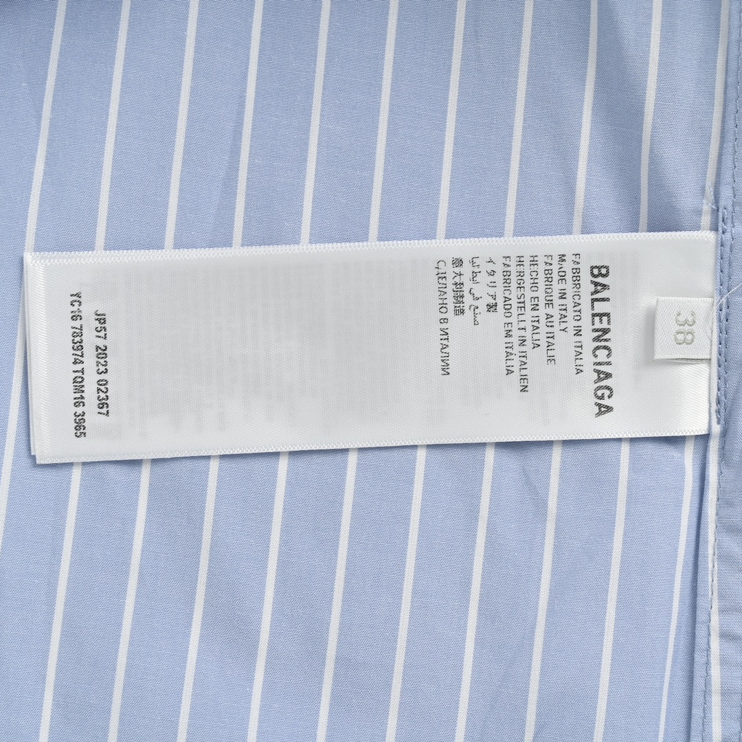 Balenciaga 24ss pocket embroidered striped short-sleeved shirt