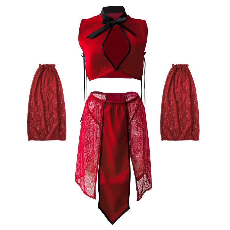 Vintage Han Costume Lace Hollow Out Cheongsam Lingerie
