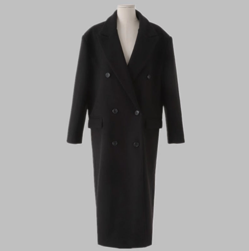 Ultra Long High-End Gray Thick Front Shoulder Coat