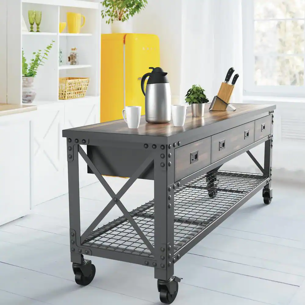 3-Drawers Rolling Industrial Mobile Workbench Cabinet and Wood Top