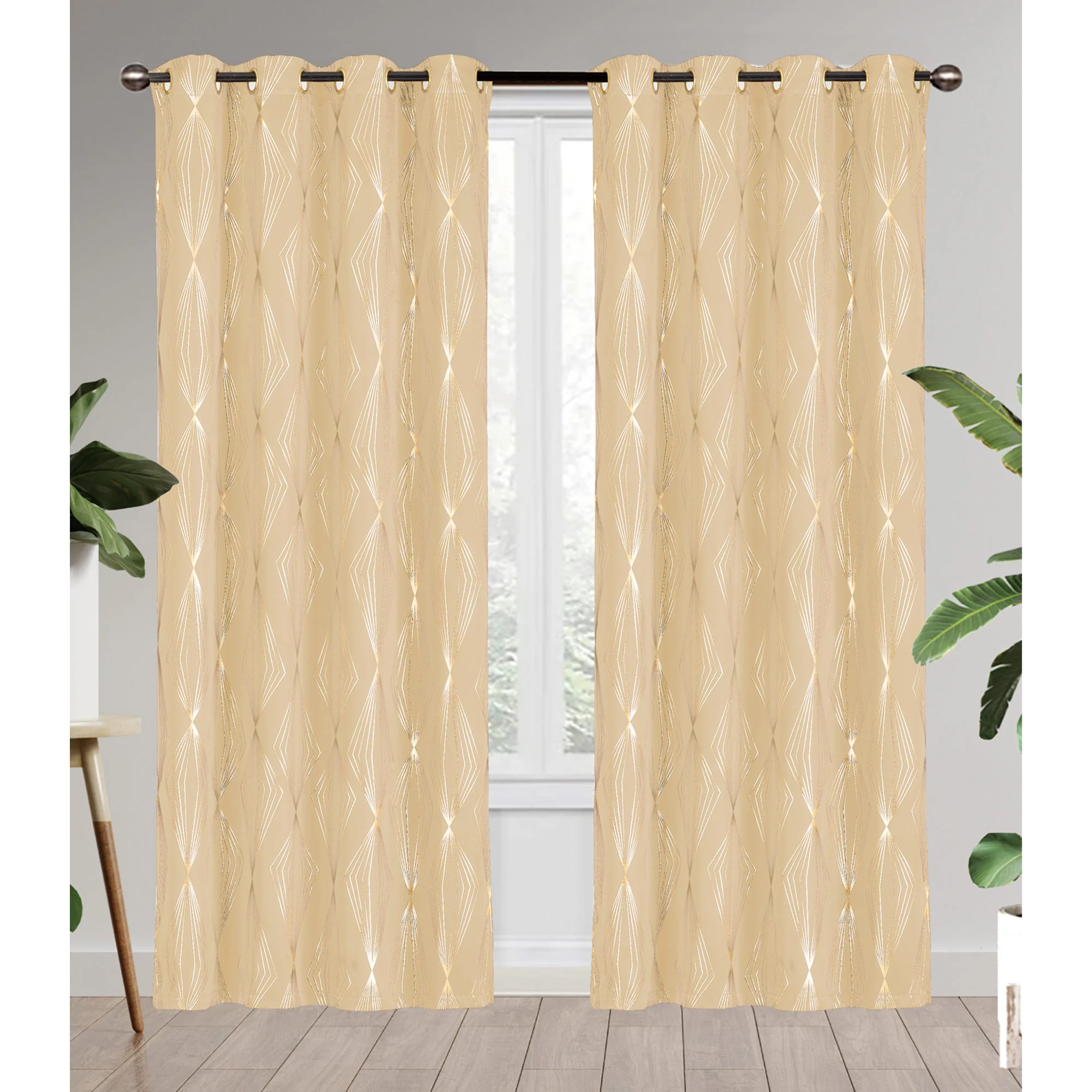 Jules Metallic Ogee Room Darkening Grommet Window Panel, 54x84 Inches