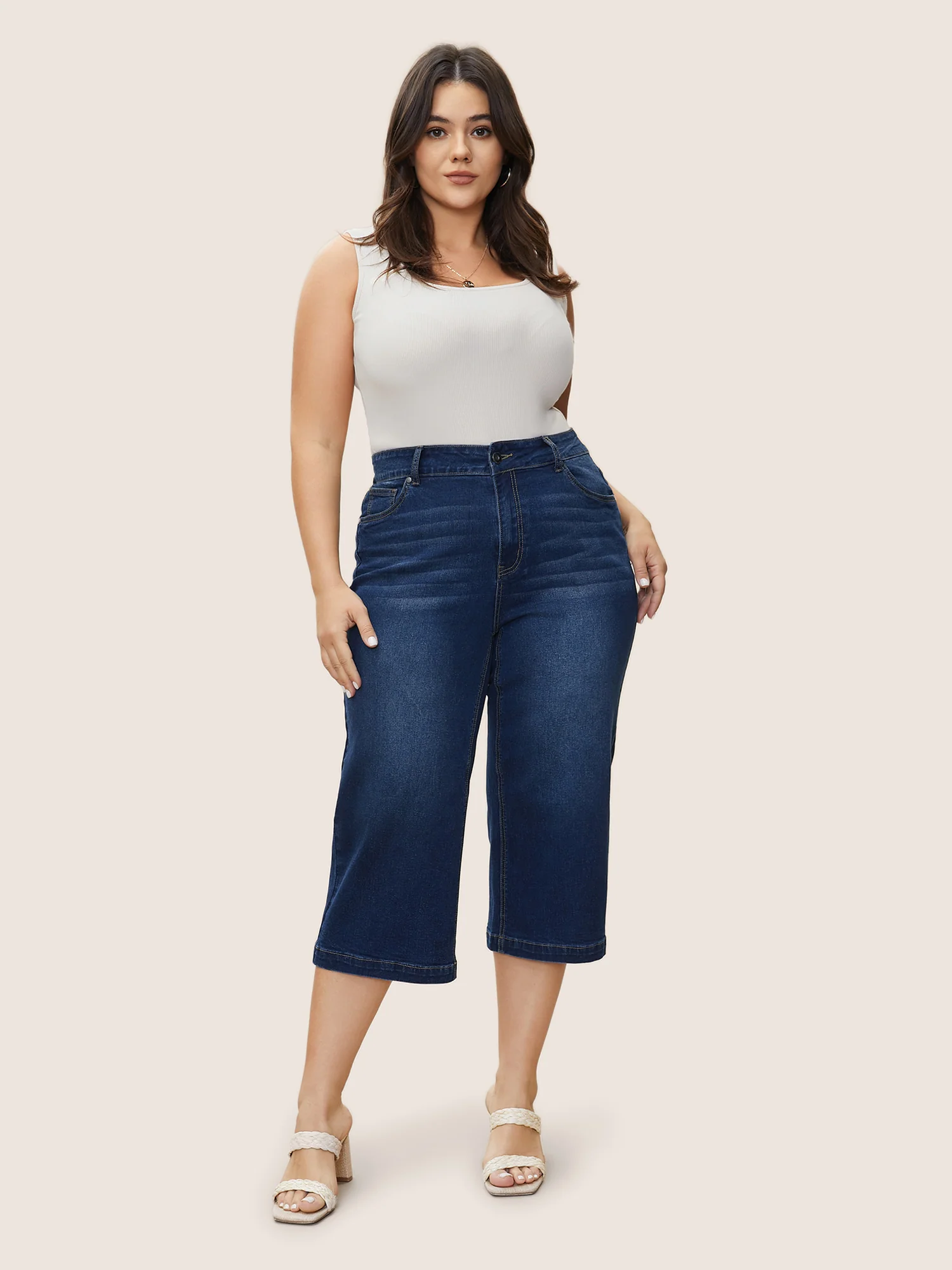 Medium Wash Wide Leg High Stretch Jeans