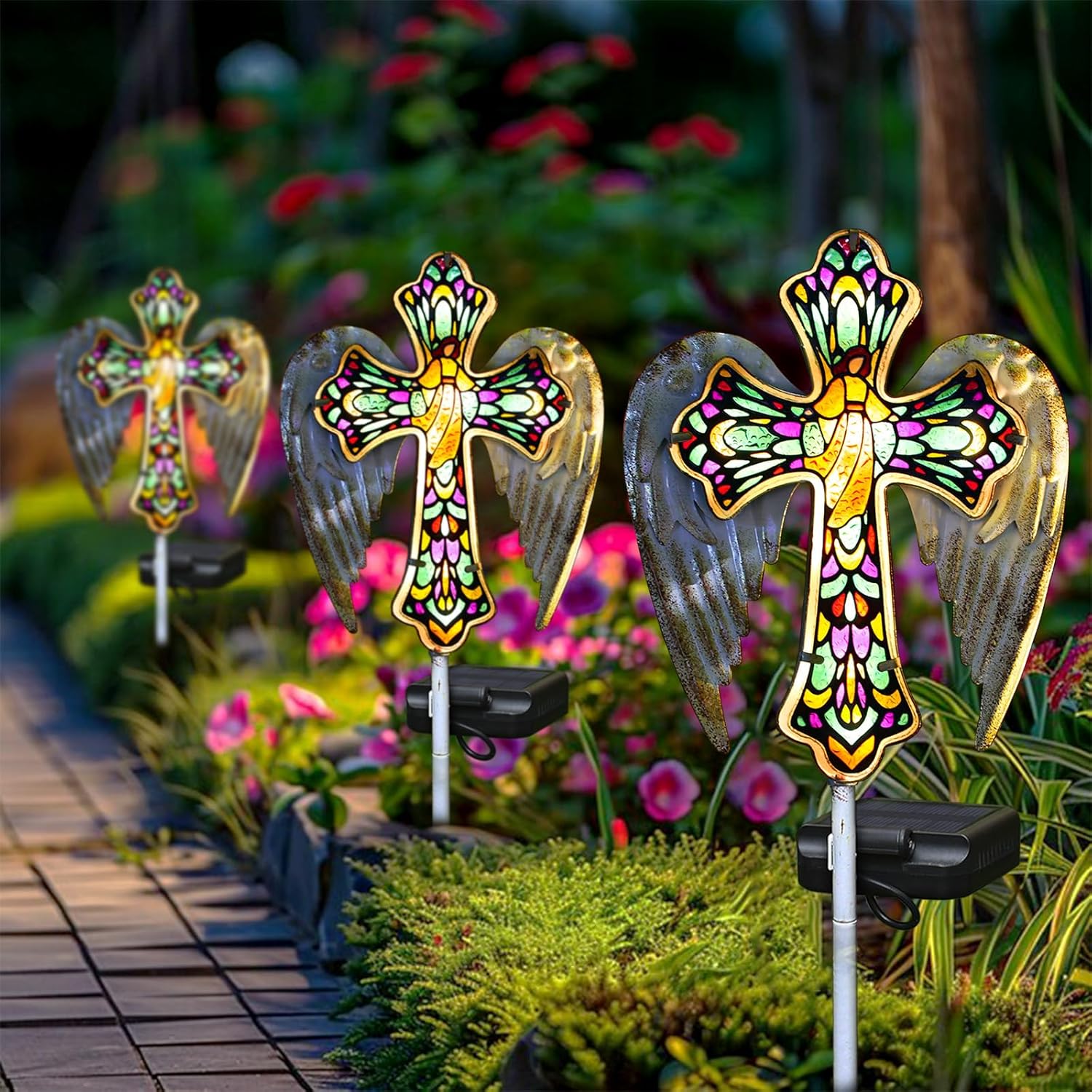 🎄CHRISTMAS ON SALE🔥Solar Glass Cross Garden Stake Light,Cemetery Decorations,Sympathy Memorial Gifts