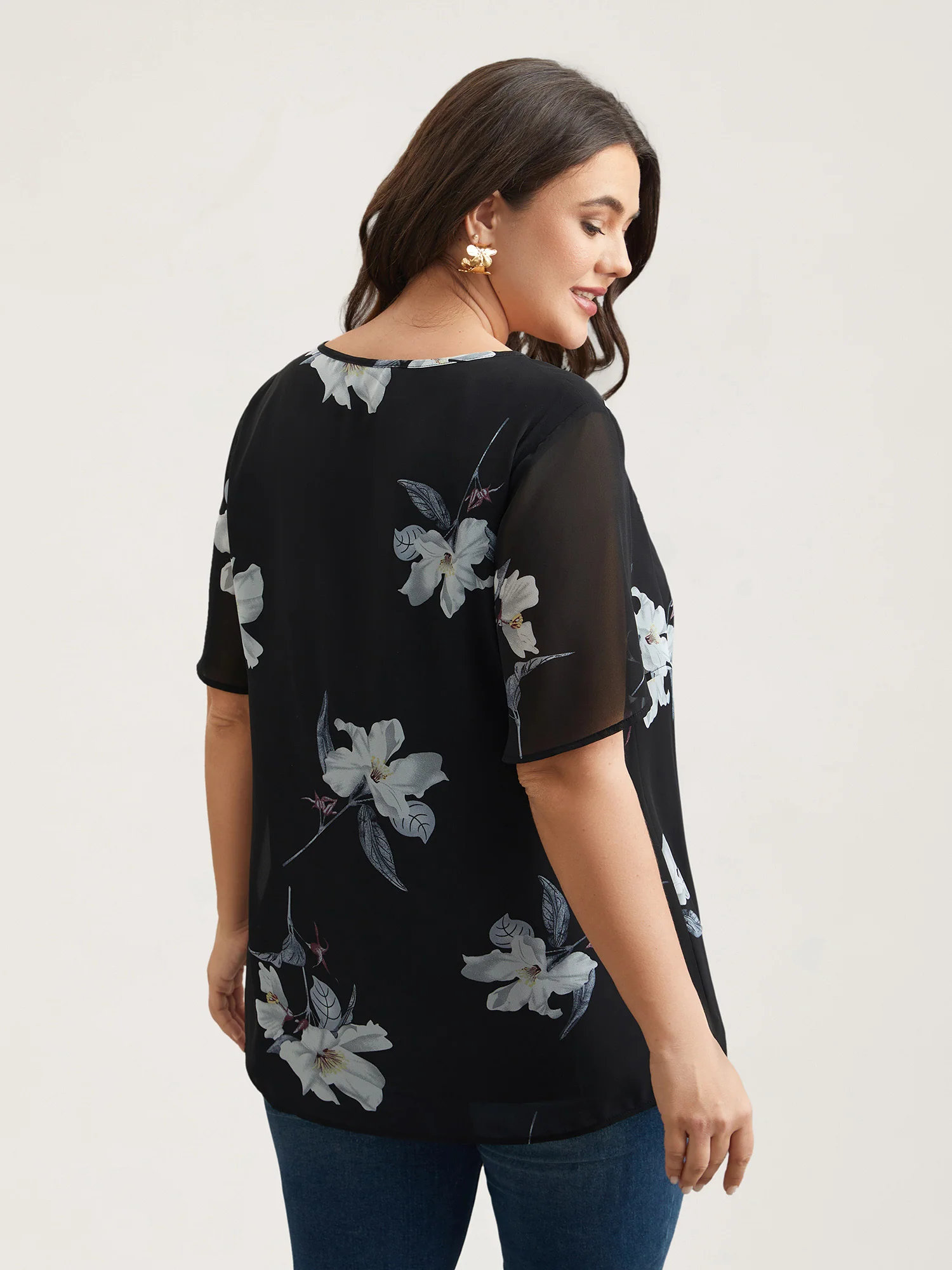 Chiffon Floral Round Neck Shirt