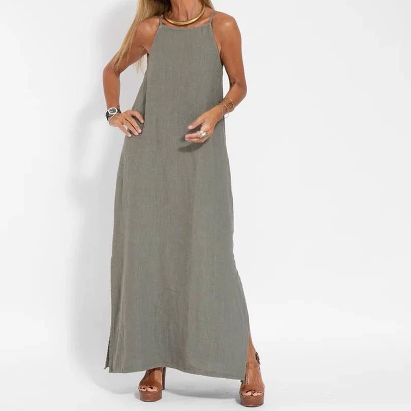 Casual Linen Blend Split Cami Maxi Dress