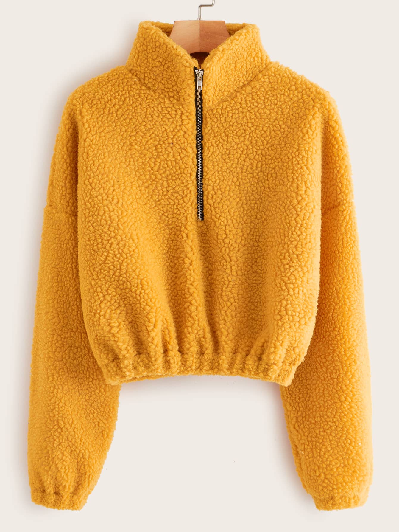 Half Placket Drop Shoulder Teddy Sweatshirt