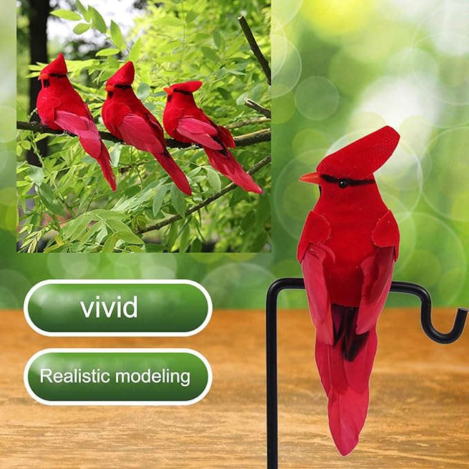 🐦🐦Christmas decoration red feather fake bird (with clip)