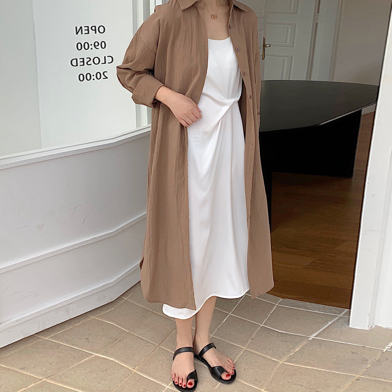 Shirt Dress High Grade Summer Women Niche Age Reducing Solid Color Loose Fitting Maxi Dress