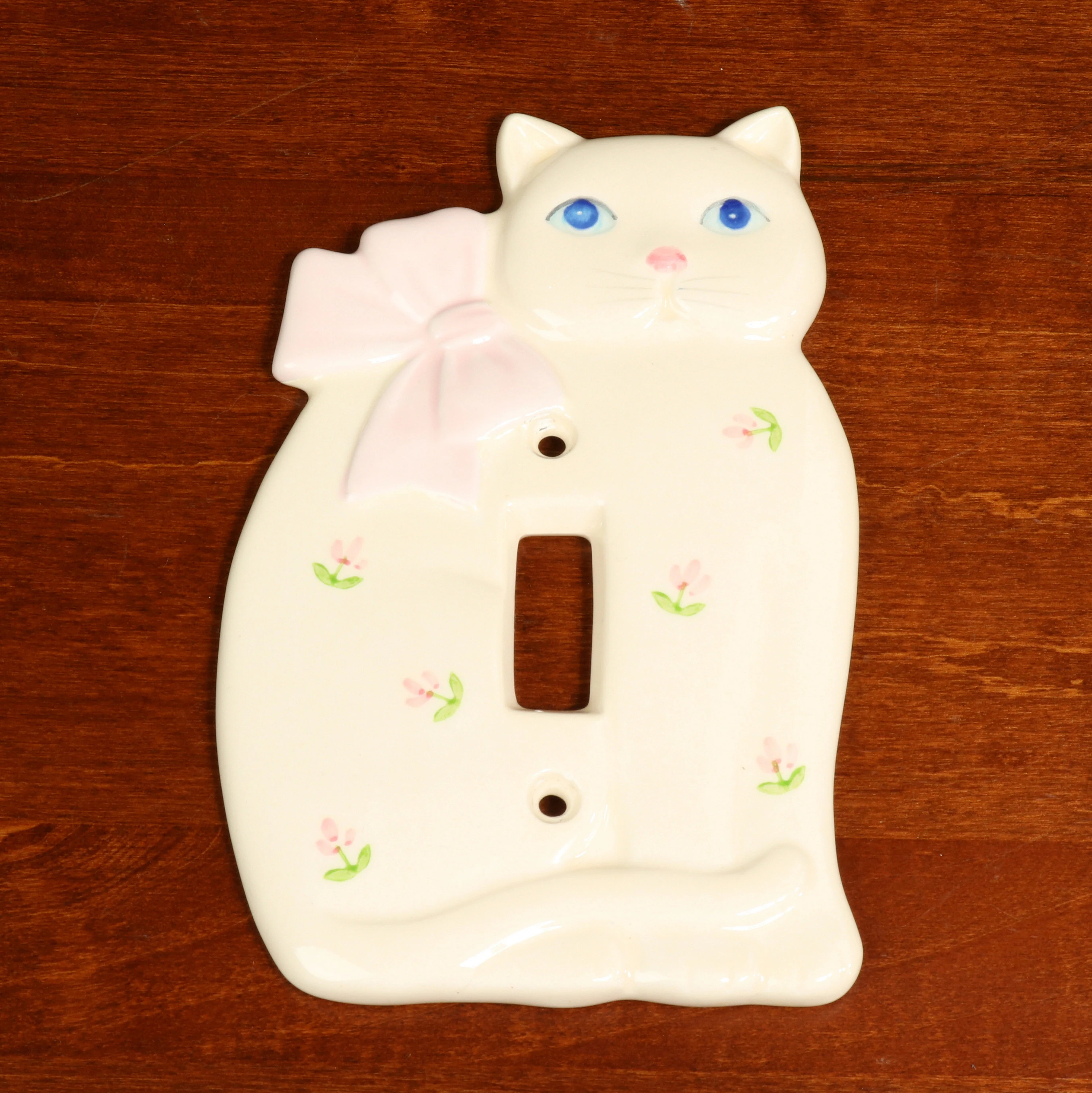 💗🎁 Mother's Day Gift - Vintage Ceramic Cat Light Switch Cover – 1980s Pastel Home Decor