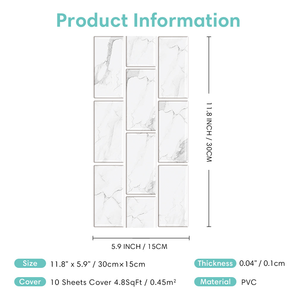 White Carrara Marble Peel and Stick Tile Stickers