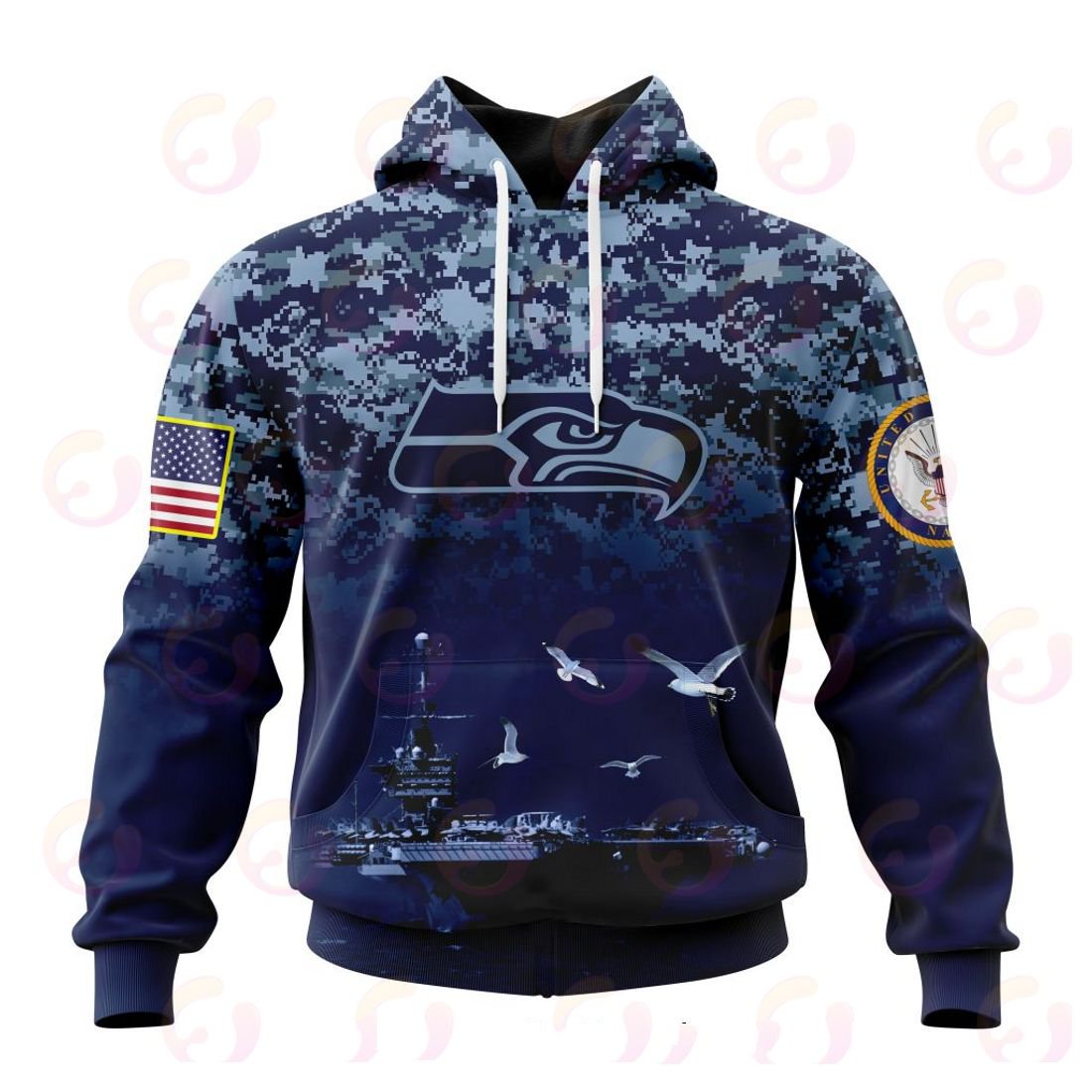 SEATTLE SEAHAWKS 3D HOODIE HONOR US NAVY VETERANS